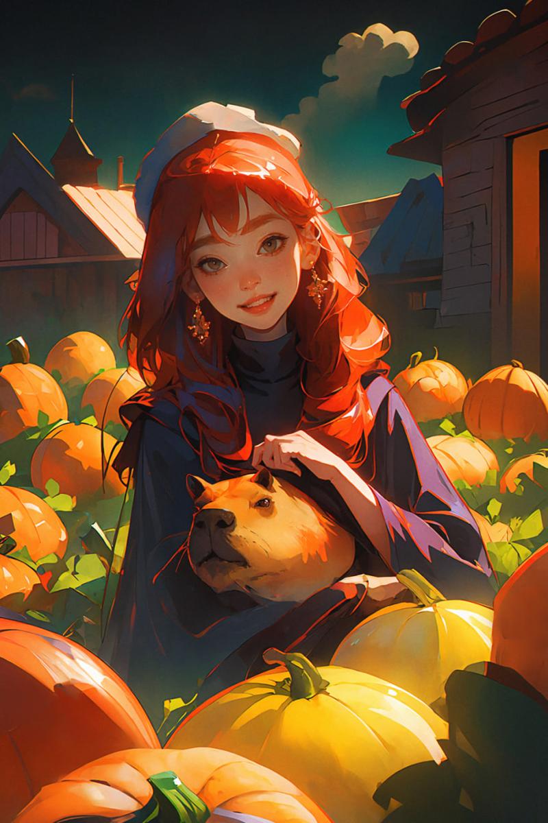 00126-1-3932-(best quality, masterpiece)_a smiling girl holding a capybara, surrounded by pumpkins, magic long hair, house and home, 🎀 🧟 🍓 🧚,.png